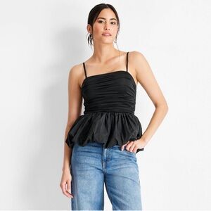 Women's Slim Fit Ruched Bubble Tank Top - Future Collective Black S